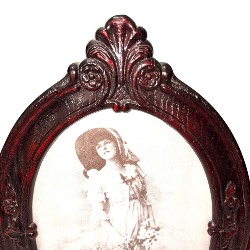 Vintage Ornate Oval Swivel Faux Wood Tilt Picture Frame 5" x 7" BRITISH~MCM - Picture 7 of 15